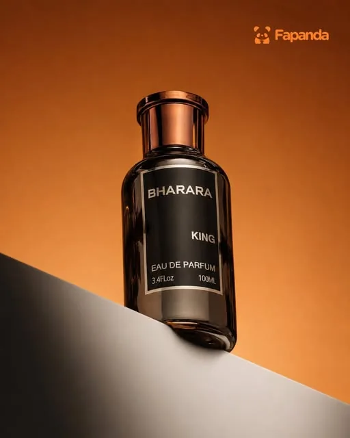 Perfume Bharara King sobre fondo naranja